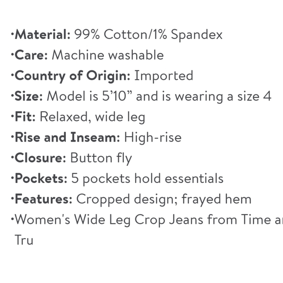 Time AND True Women's Wide Leg Crop Jeans- Standard and Plus Size - Picture 6 of 6